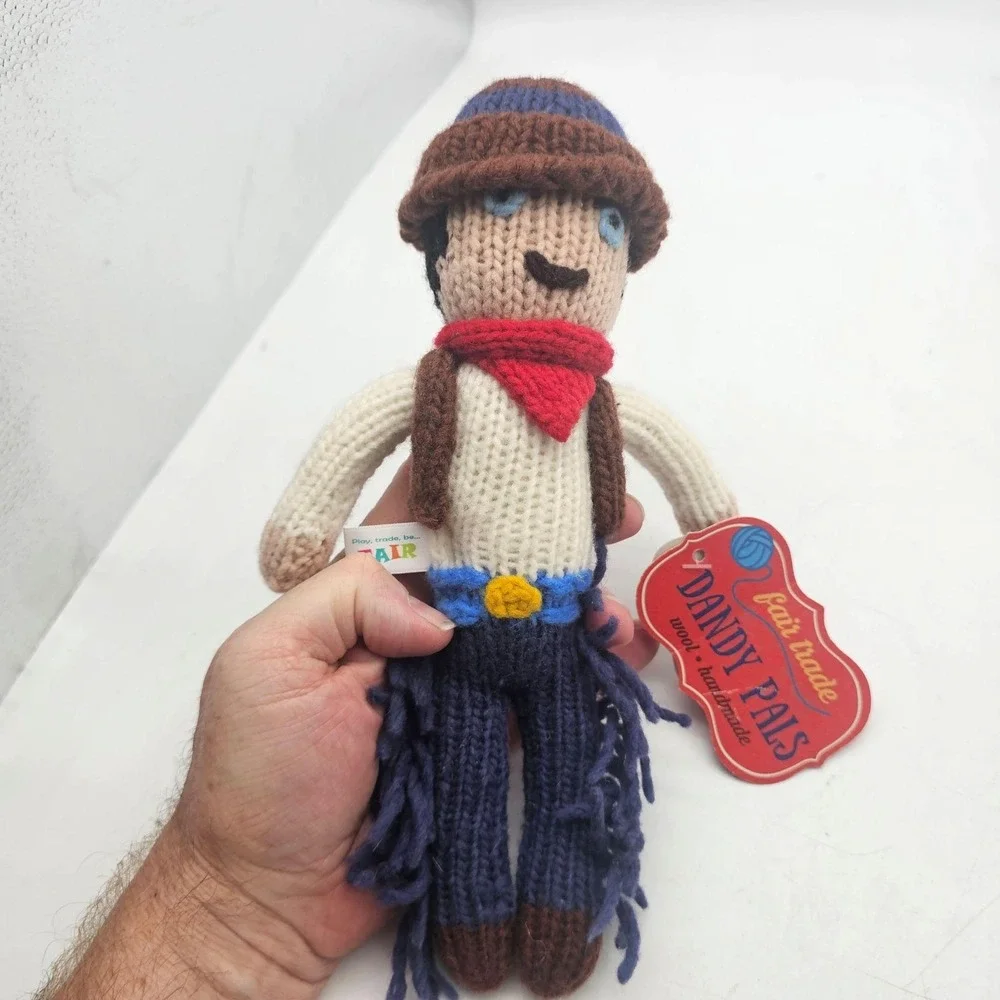 Dandy Pals Cowboy Knit Plush Stuffed Doll Toy Small Wool Handmade Ecuador